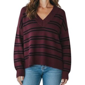 Ana Women’s Size L Burgundy Striped Sweater